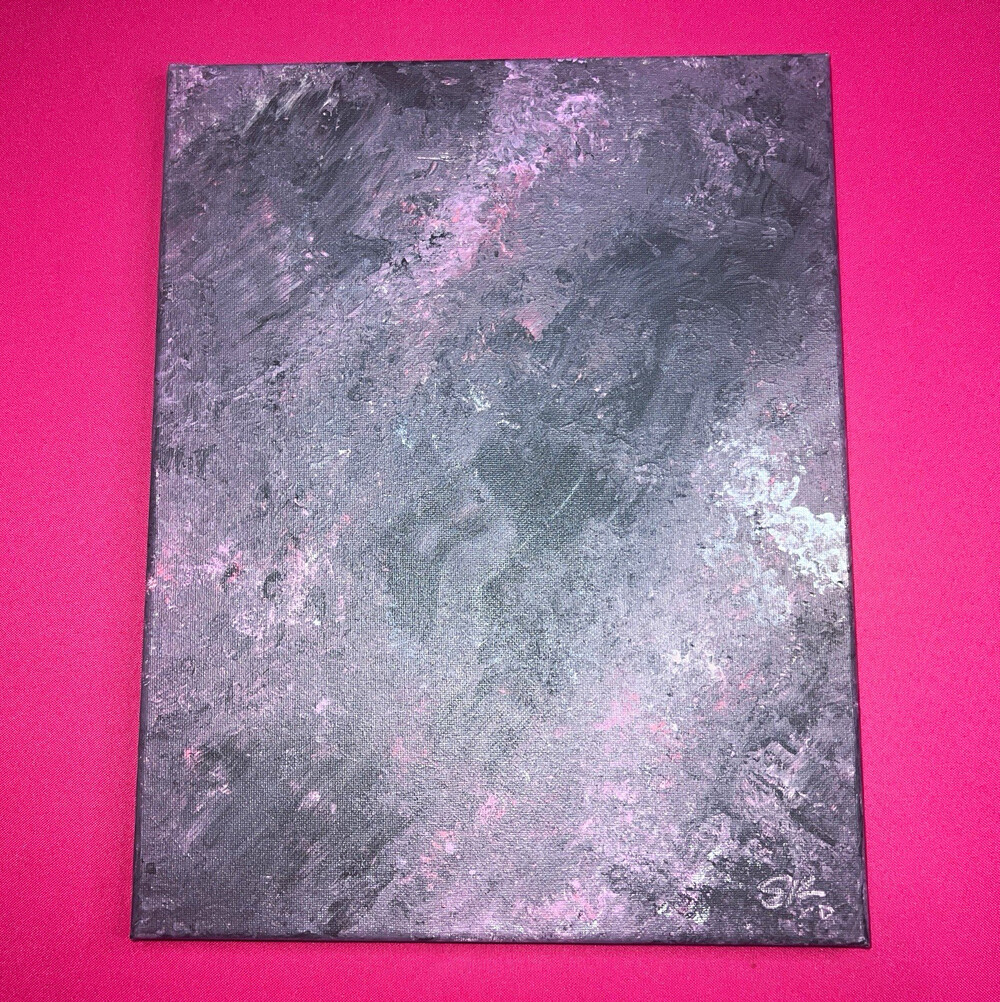 Original Abstract Acrylic Painting – Dark Grey, Pink & Silver Wall Decor